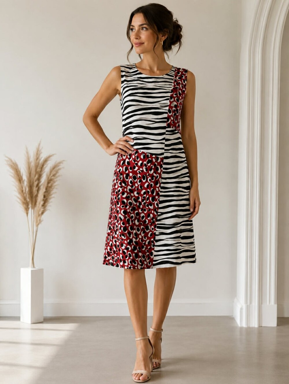 Hugo Boss Black and White Asymmetrical Sheath Mini Dress